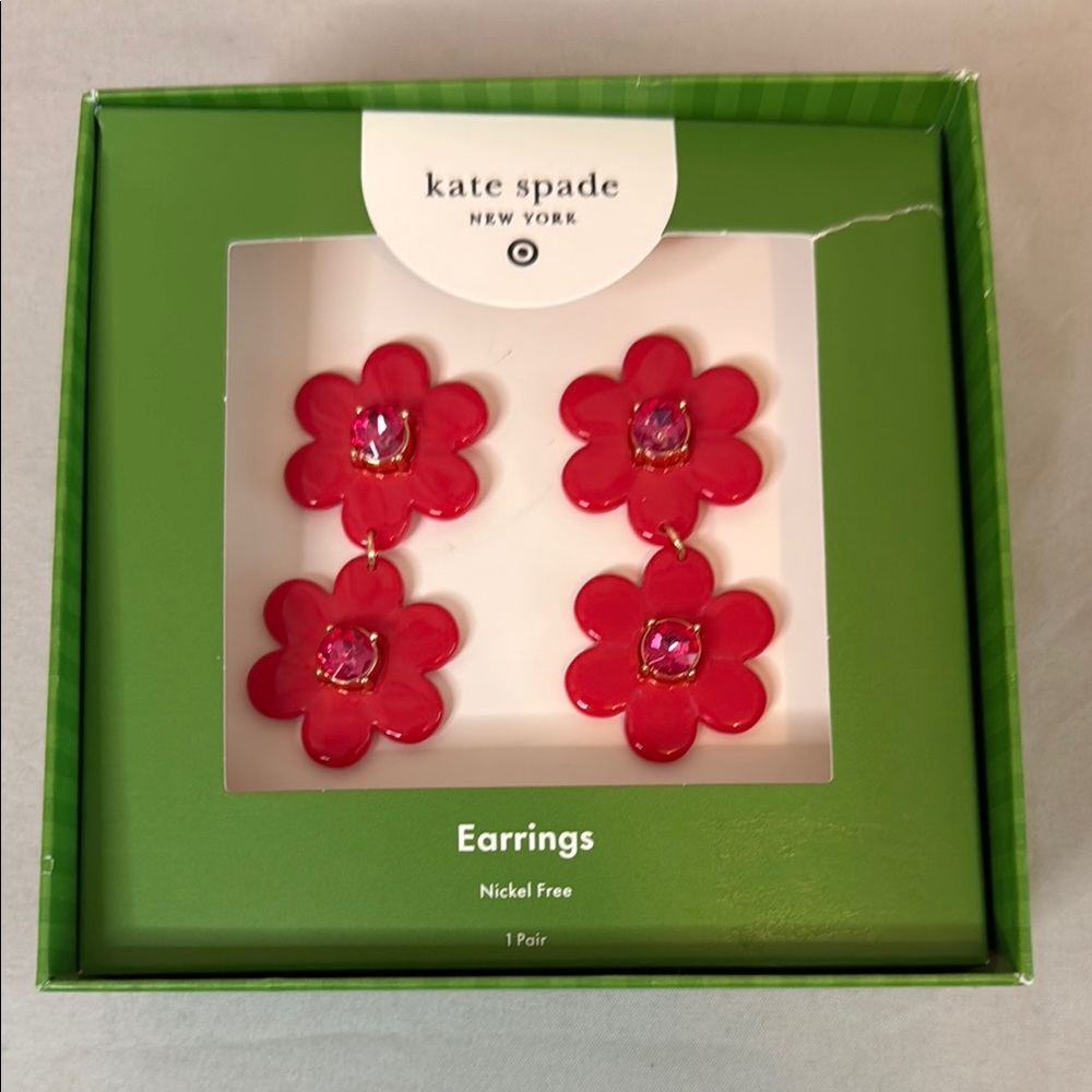 Kate Spade Red Flower Target Collab NIB Jewelry Earrings pink floral bright fun
